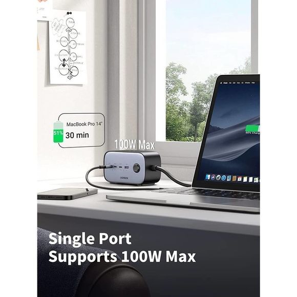 UGREEN 100W USB C Charging Station,USB C, Desktop  3 AC, 3 USB C and 1 USB A - Picture 3 of 8